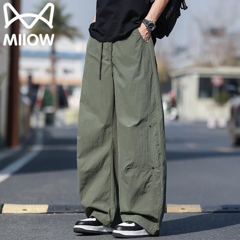 MiiOW Men s Summer Loose Wide-Leg Casual Pants L мох зеленого