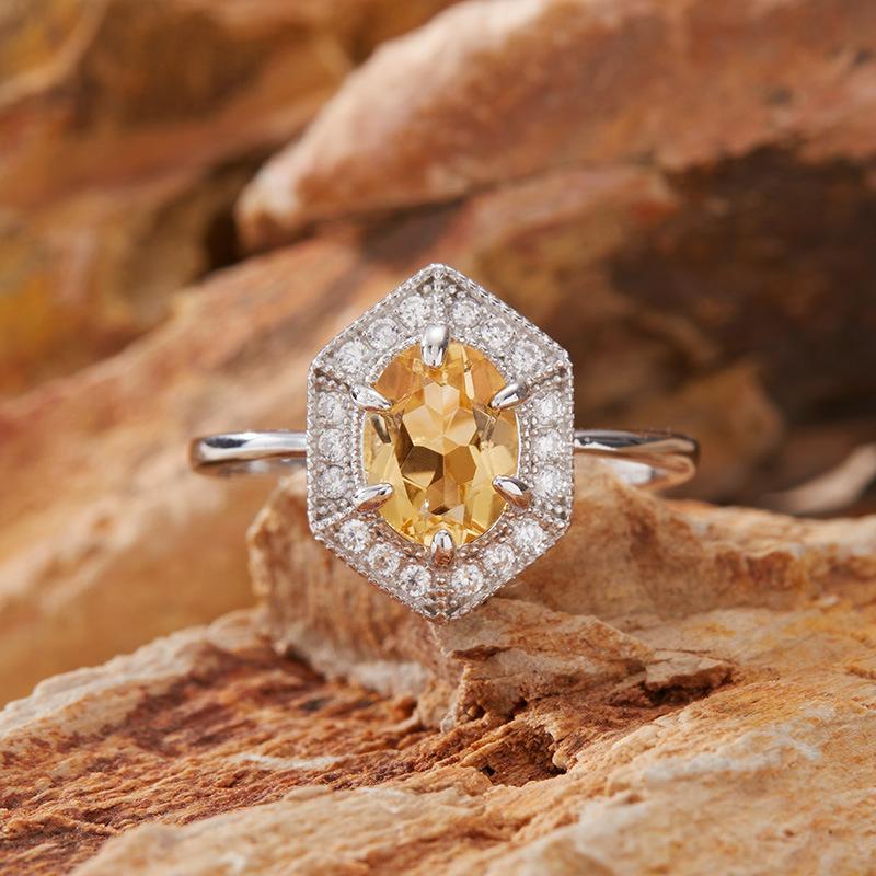 S925 Sterling Silver Natural Color Treasure Citrine Amethyst Ring Female Topaz Peridot Earrings Index Finger Ring