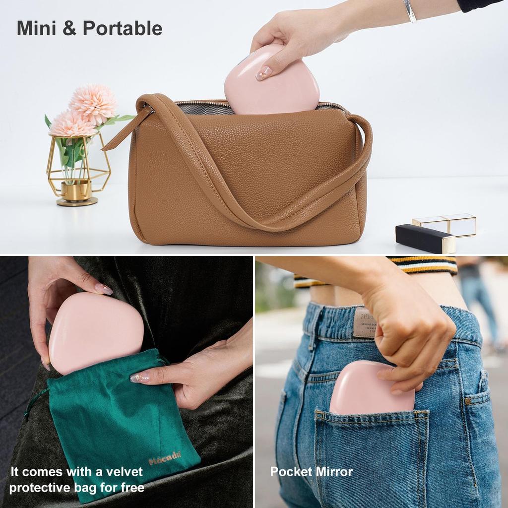 Specchio per Trucco da Viaggio LED Compatto Ingrandente 1X/10X Piccolo da Mano Tascabile Dimmerabile a 2 Lati Ricaricabile USB Touch Screen Portatile
