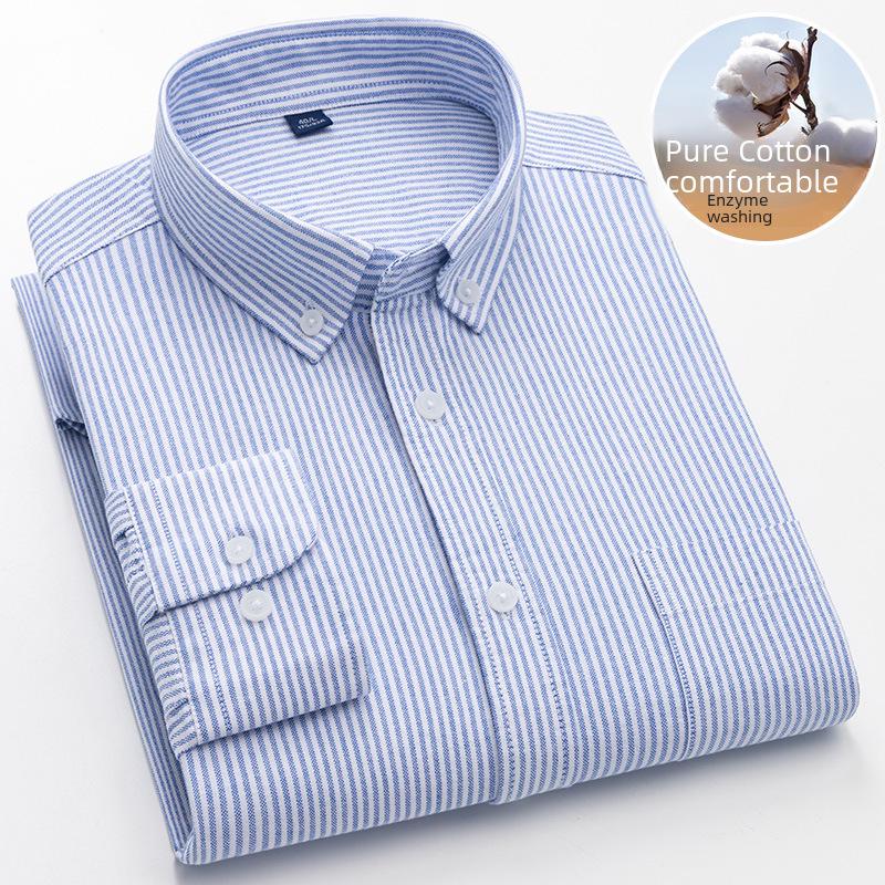 Hot Wind Men's Square Neck Long Sleeve Oxford Shirt - 2025 Spring Collection, Breathable & Comfortable Casual Wear