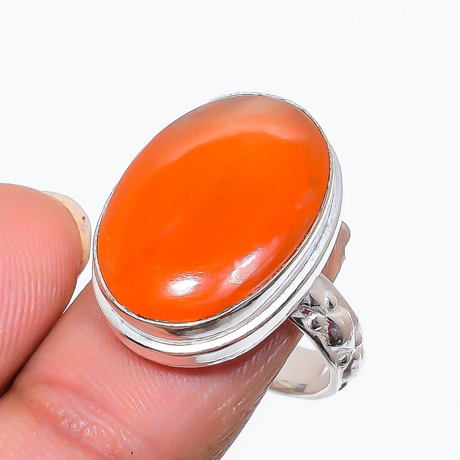 

Natural Orange Carnelian Gemstone Handmade 925 Sterling Silver Ring Size 8 A3V64