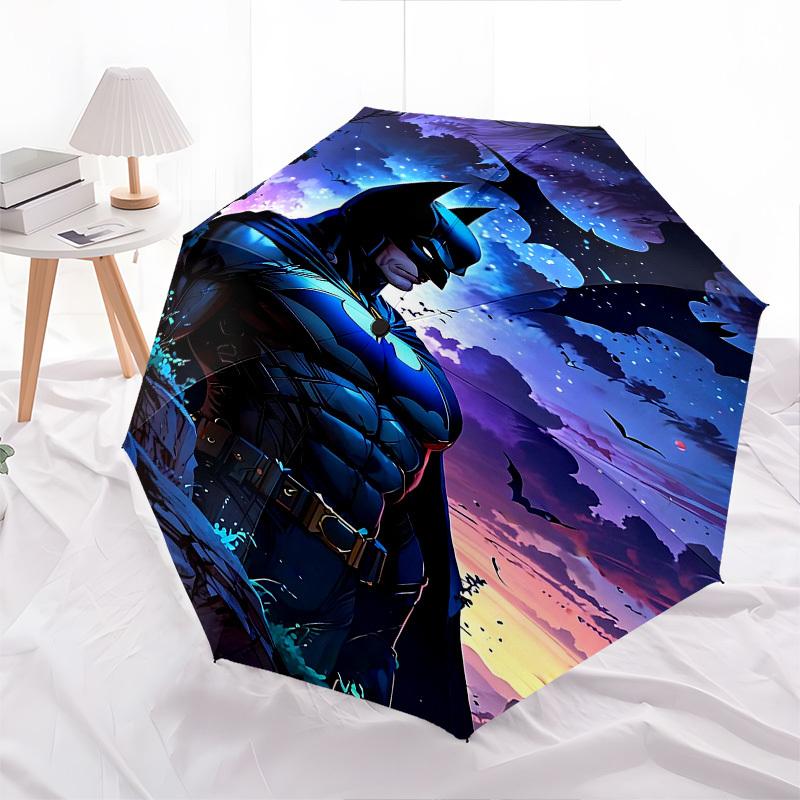 1pc Batman Night Automatic Folding Umbrella - Compact 8-Rib Design, Durable Plastic & Iron1150L