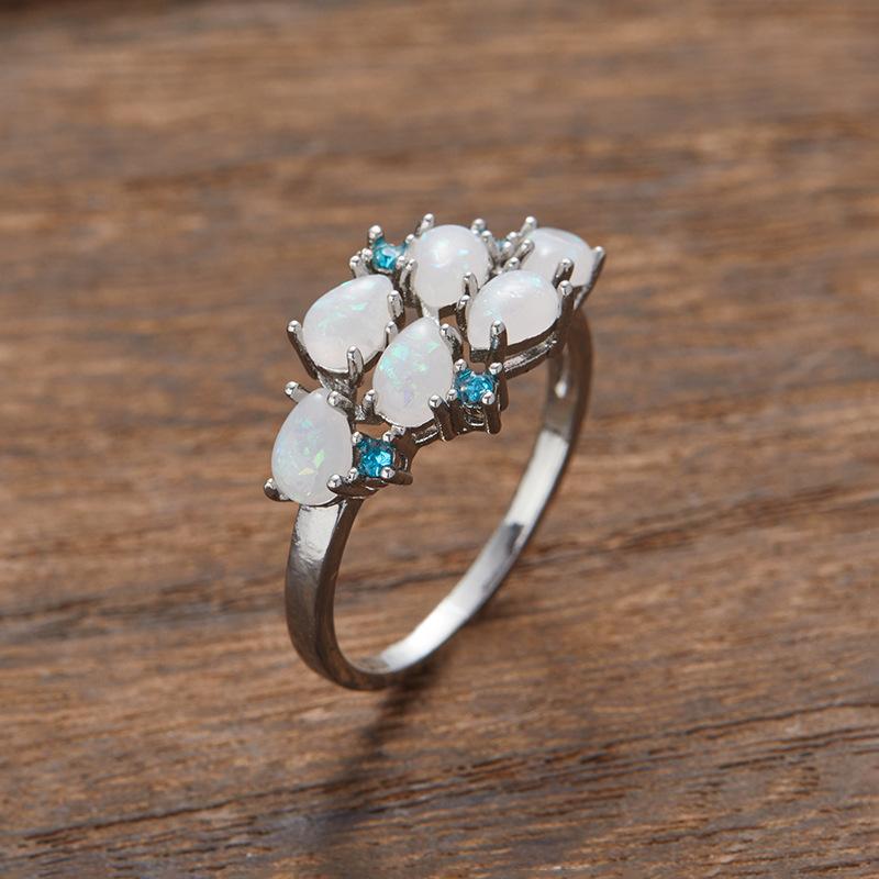 Huajie Women's Colorful Stone Blue Zirconia Teardrop Rings Elegant Delicate Banquet Retro New Ring  Fashion Tide