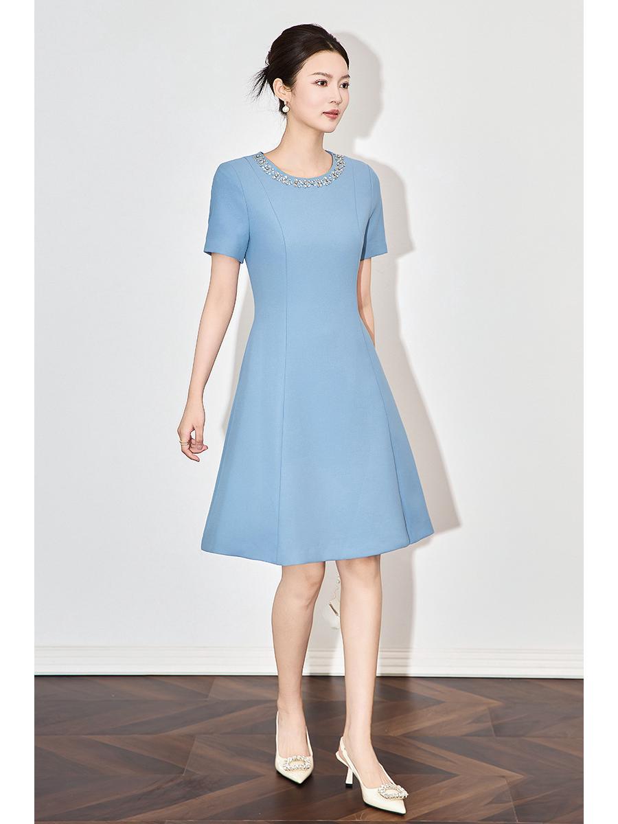 

Luxurious Studded Round Neck Waist-Slimming Women’s Spring Dress XXL синій