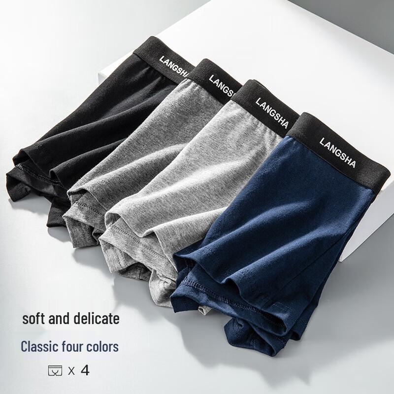 LangSha Men's Pure Cotton 7A Antibacterial Boxer Briefs 4-Pack