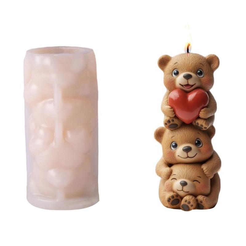 Stackable Bear Silicone Mould For Household Candle Soap Plasters Craft Family Projects Reusable