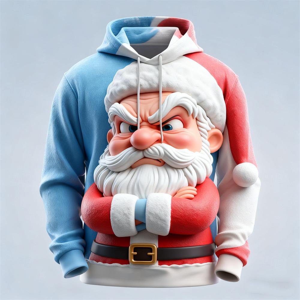 3D Funny Santa Clause Printed Men's Hoodies Loose Long Sleeve Hooded Sweatshirts Autumn Kids Christmas Festival Party Clothing