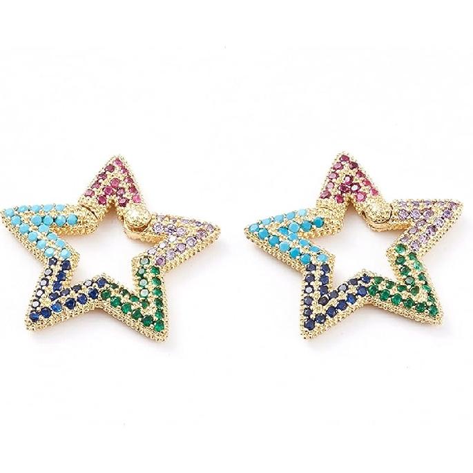 Craftdady 5ps Micro Pave Cubic Zirconia Spring Gate Ring Clasp CZ Rhinestone Golden Brass Oval Trigger Spring Snap Clip Hook Buckle for Keychain