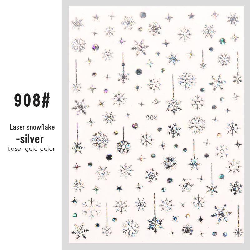 Snowflake Nail Stickers: White Back Adhesive Decals for Christmas, with Gold & Silver Laser Designs
