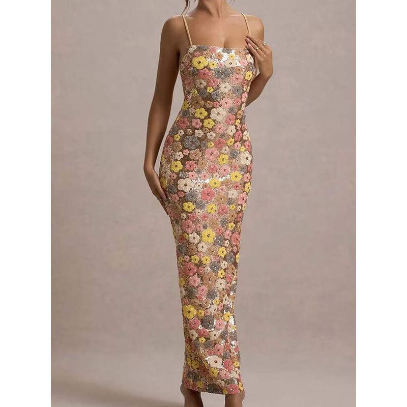 Gorgeous Banquet Song French Style Romantic Advanced Atmosphere Heavy Industry Sequin Embroidery Slim Fit Sexy Sheath Sling Dress