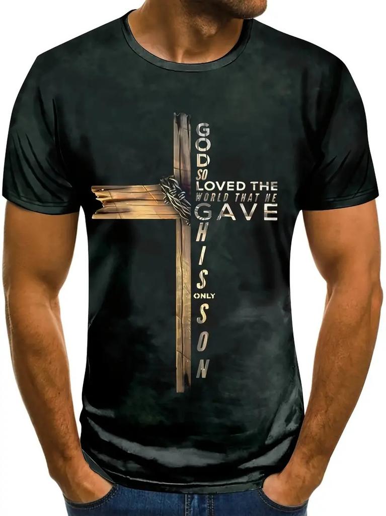 3D Digital Printing Men's T-shirt, Casual Round-neck Short-sleeved