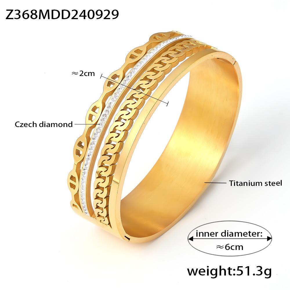 Dubai Bestseller: Exquisite Rhinestone-Studded NK Chain Bracelet with Day-Character Buckle, 18k Gold-Plated Titanium Steel, Light Luxury Style.
