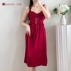 French Spaghetti Strap Nightdress with Bra Pads for Women, Summer Satin Pure and Elegant Long Loungewear, Thin Ice Silk Pajamas for Women, Summer