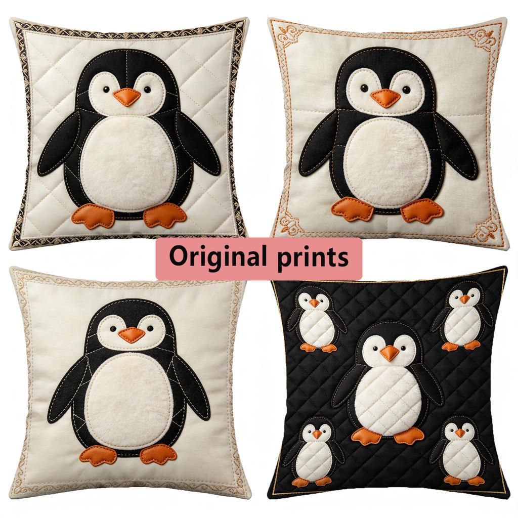 Cute Penguin Print Decorative Throw Pillow Covers Pattern Cushion Cover Suitable For Sofa Bedroom Car Pillow Cover
