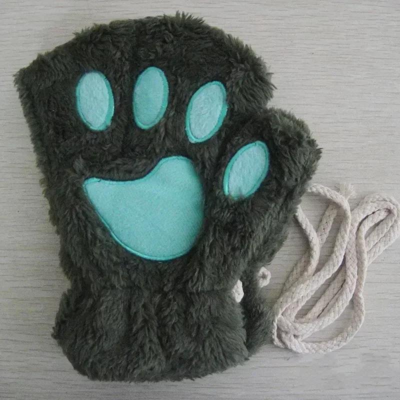 2026 Autumn Winter Kawaii Plush Cat Claw Paw Gloves Warm Soft Short Fingerless Fluffy Bear Mittens Costume Half Finger Gloves