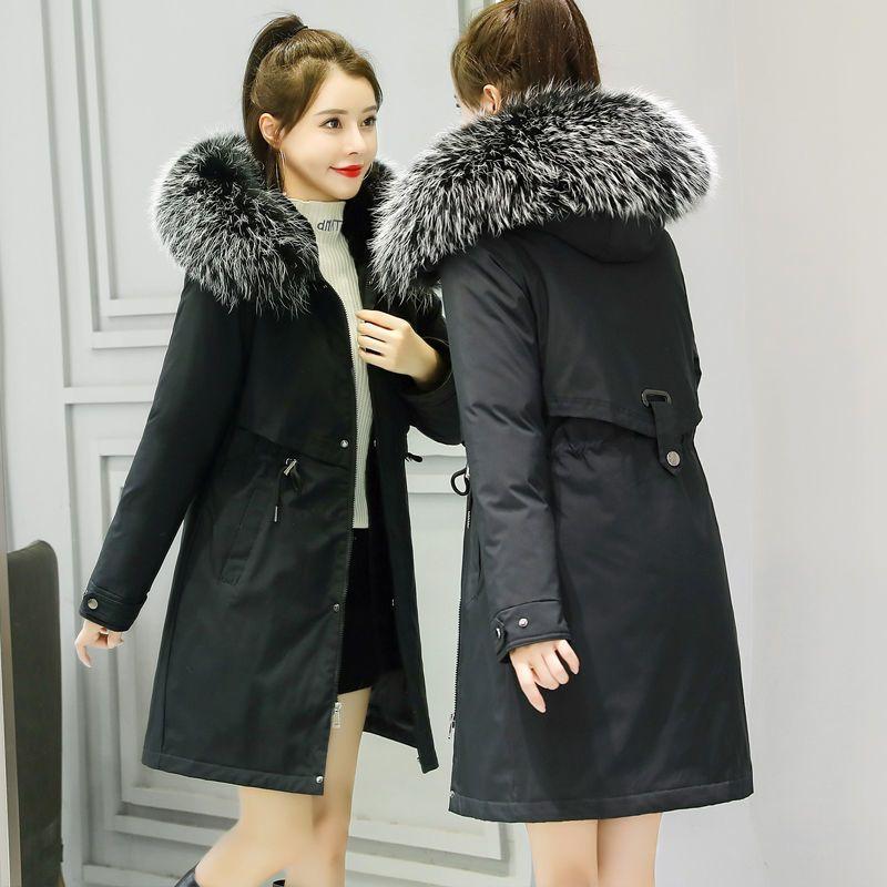 Damen Wintermantel Sale Damen Beige Fügen Sie Wolle Dicke Wärme Fell Kapuze Parkas Jacke Mode Gürtel Schlank Baumwolle Mantel
