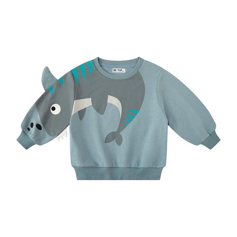 Cartoon Shark Terry Children s Cotton Spring and Autumn Sweater Sky Blue 130