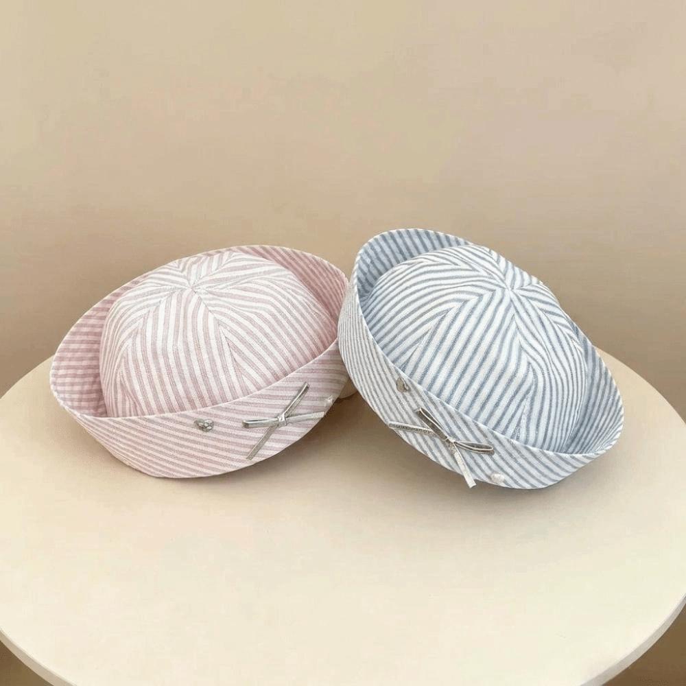 Y2K Niche Stripe Bow Sailor Hat Diamond-Encrusted Breathable Flipped Brim Beret Comfortable Stripe Sailor Hat Women