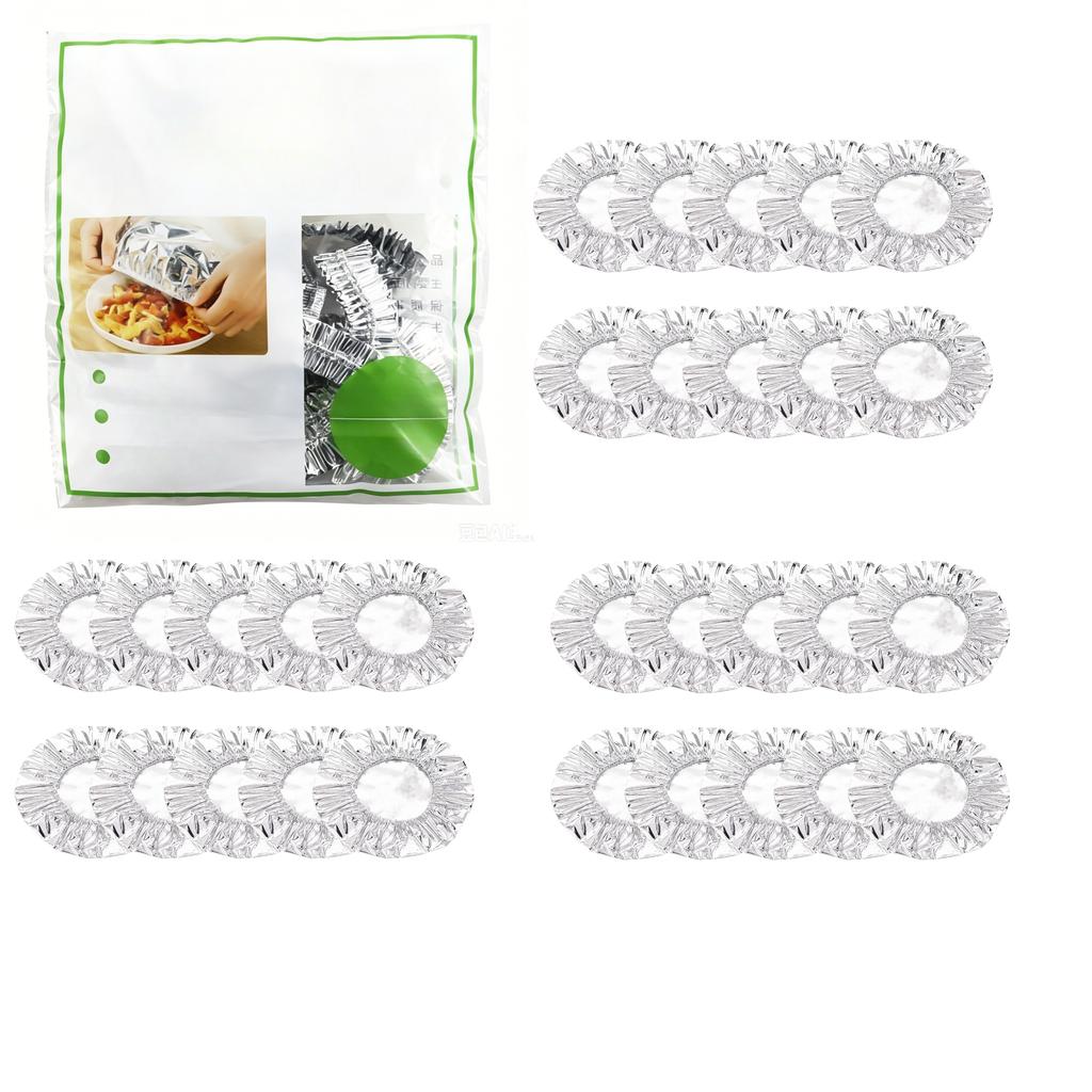 Reusable Aluminum Foil Food Covers Set of 60 Pieces Household Food Grade Stretchable Foil Lids for Bowls Containers and Plates
