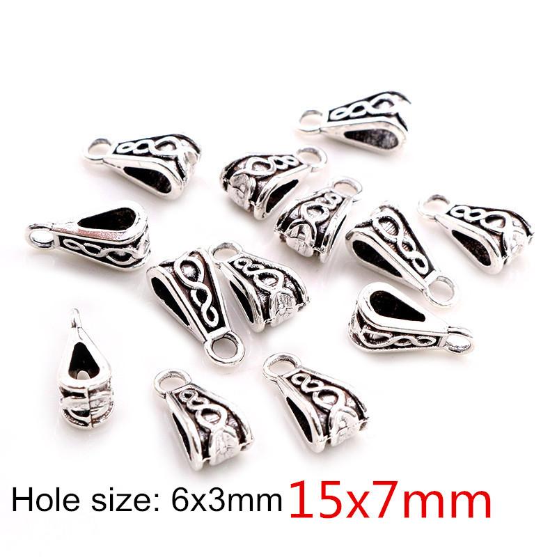 20pcs/lot DIY Handmade Beads Bails Pendants Jewelry Making DIY Necklace Antique Silver Color Bails Pendant Charm Beads Bails