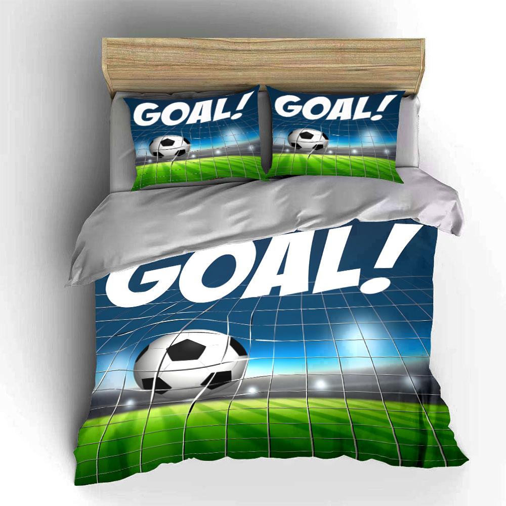 Multiple sizes Soccer ball and net Print Bedding Set 1 Duvet Cover 2 Pillowcases for Adult and Children Luxury Gift Full Size