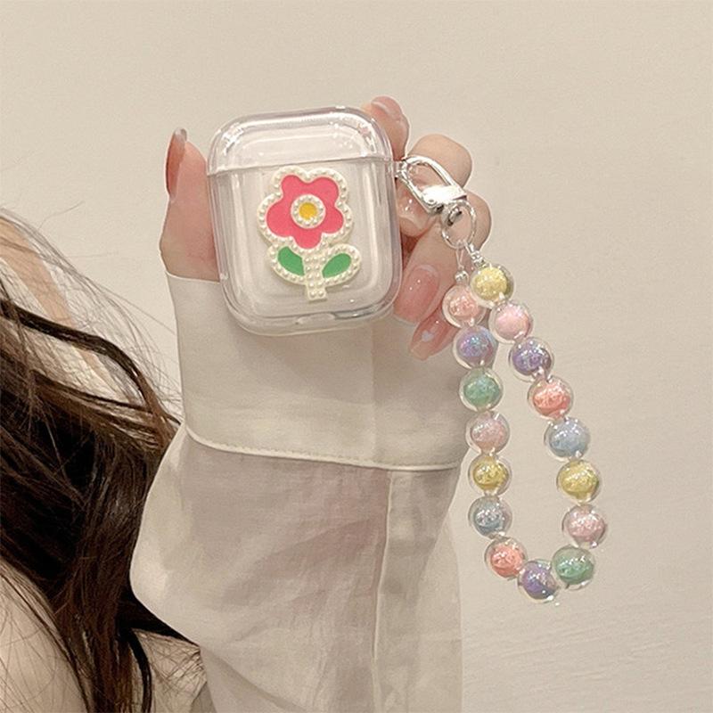 Airpods Pro Bluetooth Headset Case Protective Case Colored Beads Portable Chain Transparent 1/2 Generation Tulip 3 Generation Tide