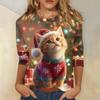 Dámské módní a ležérní top s tříčtvrtečním rukávem a vánočním potiskem s kulatým výstřihem