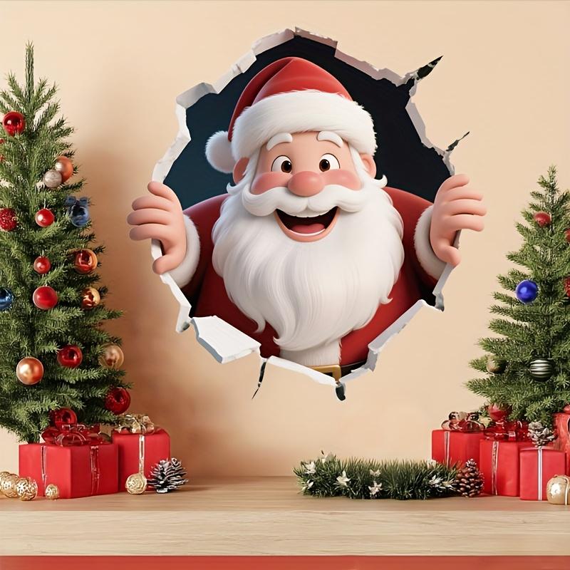 Funny 3D Santa Claus breaks wall and comes out toilet sticker - removable bathroom decoration sticker