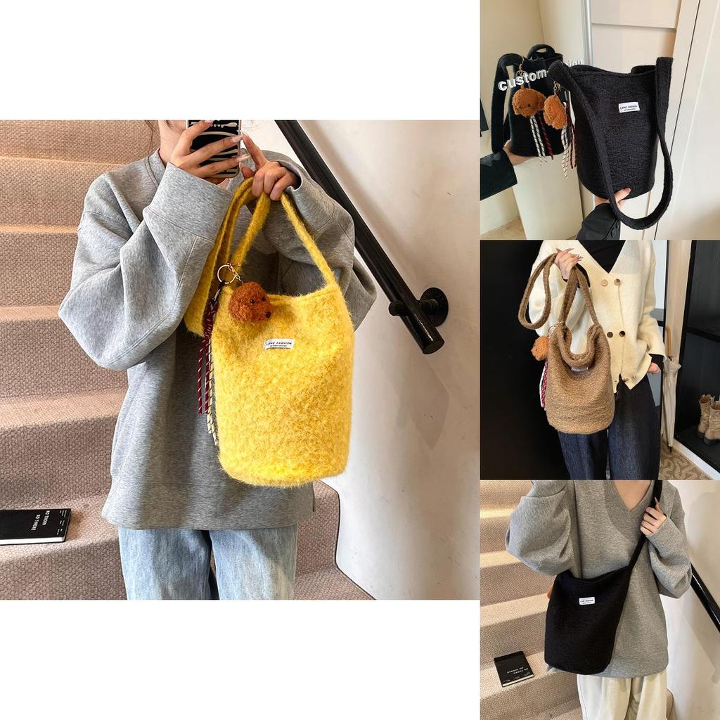 Trendy Street Style Canvas Bucket Bag For Women Spacious With Magnetic Closure