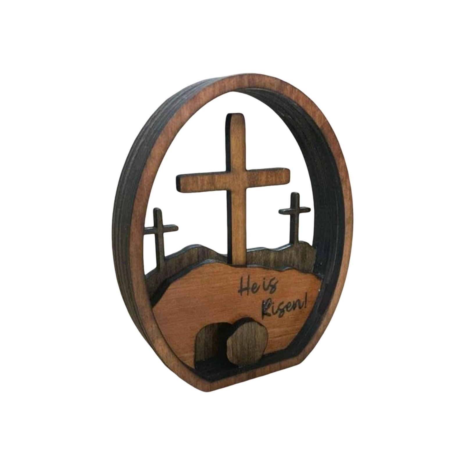 

Пасхальное украшение Он воскрес Деревянный пасхальный поднос со сценой воскресения креста гробница набор пасхальный декор центральный элемент для религиозного домашнего стола One Size коричневый