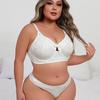 Sexy Plus Size Women's Solid Color Underwear Set Gathered Suspenders White Bra and Panties Two-piece Set