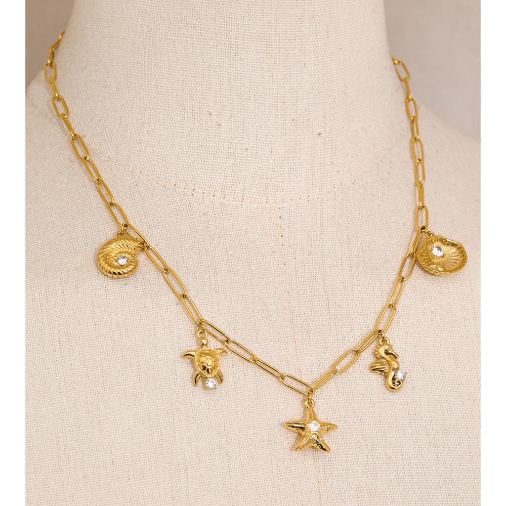 Eetit Ocean Series Stainless Steel Zirconia Conch Shell Starfish Drop Charm Necklace 16K Gold Platinum PVD Plated Summer Jewelry