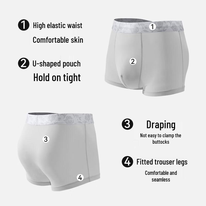 MINISO Men's 100% Cotton Antibacterial Boxer Briefs 4-Pack