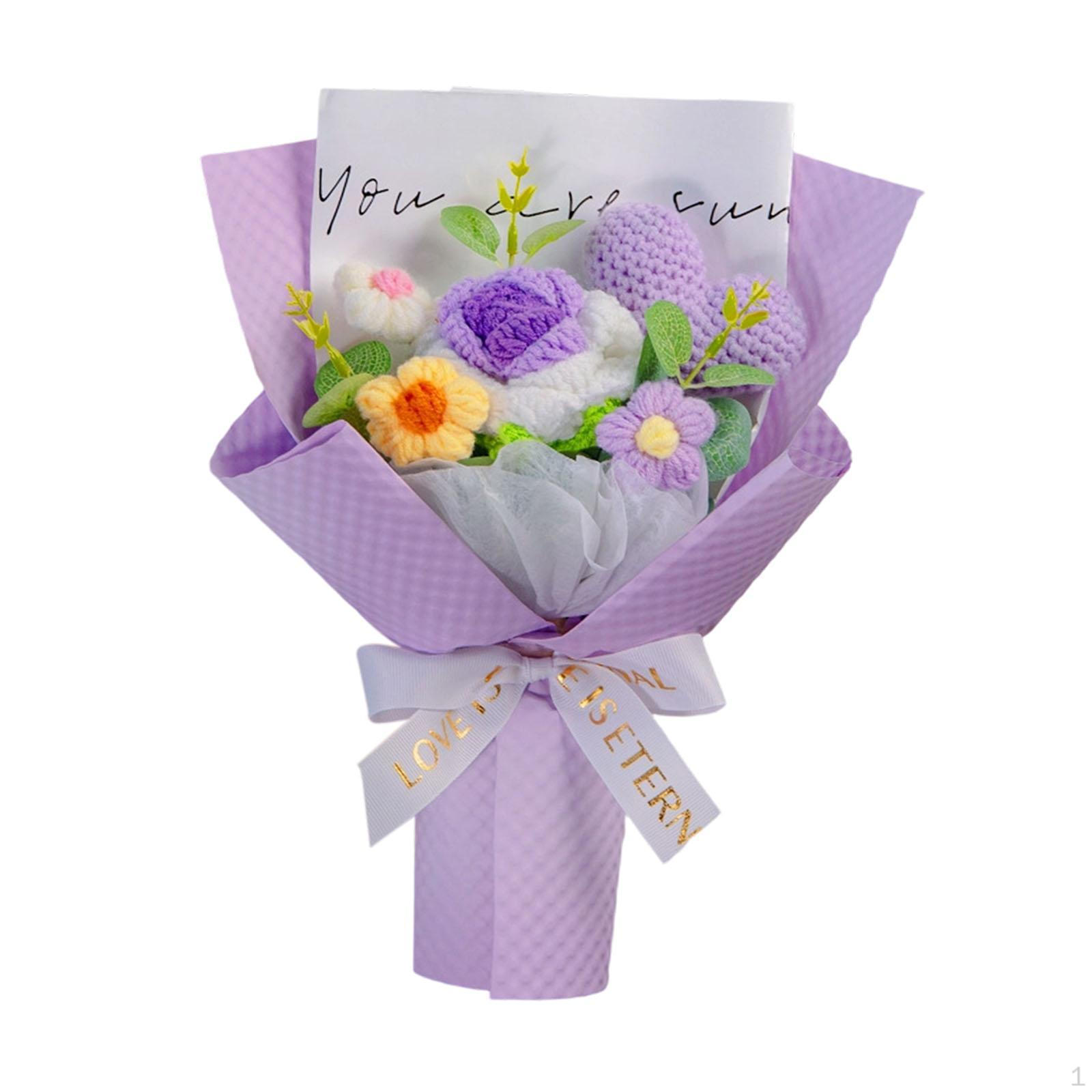 

Completed Crochet Flower Bouquet Artificial Flowers Decorative for Party Supplies Birthday фіолетовий