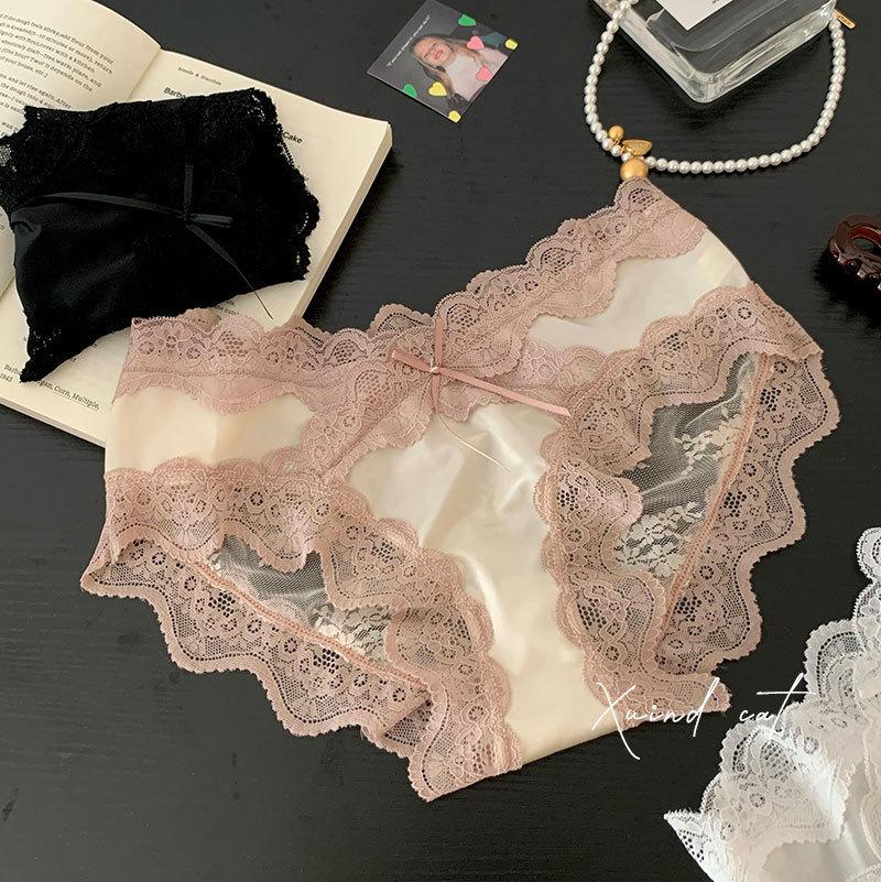 Female Spring and Summer Sexy Lace Light Luxury Pure Ice Screen Yarn Low Waist Triangle Briefs