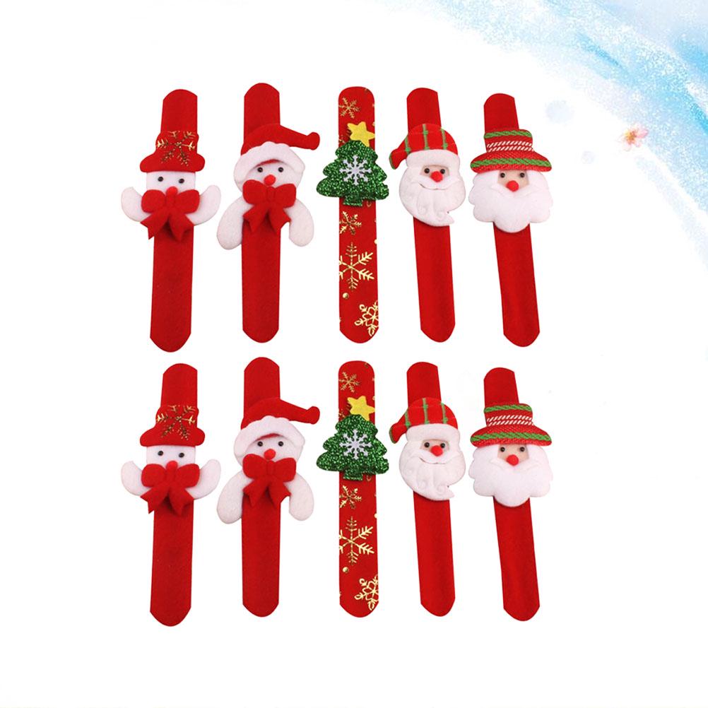 10pcs Kids Snap Bracelet Christmas Santa Snowman Elk Design Slap Wristband Party Favor Gift For Children Christmas Snap