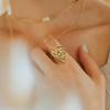 Golden Plated Hammered Arrow-Shaped Open Adjustable Ring for Women Abstract Statement Jewelry Gift