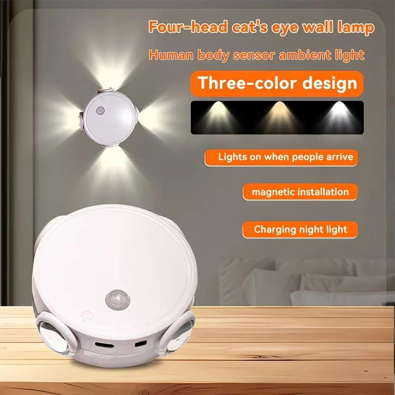 Magnetic Mount Bedside Nightlight with Human Body Induction Rechargeable Battery Powered Cordless Wall Lamp for stairways, closets, bedside tables,