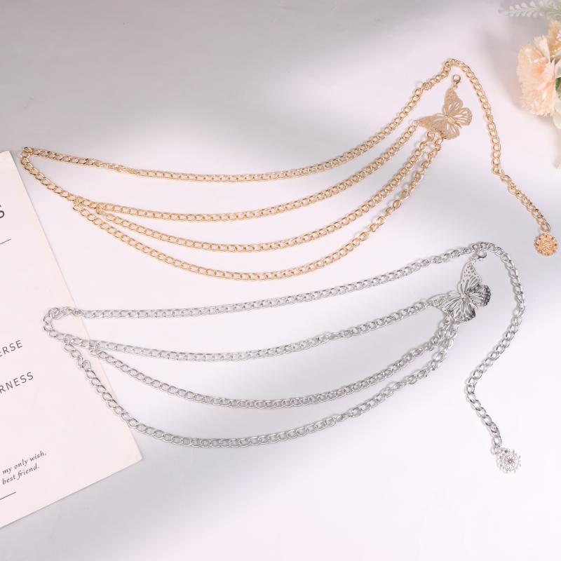Butterfly Waist Chain Elegant Multi-Layer Butterfly Tassel Waist Chain Belt For Women Metal High Waist Chain Dress Lady Belt