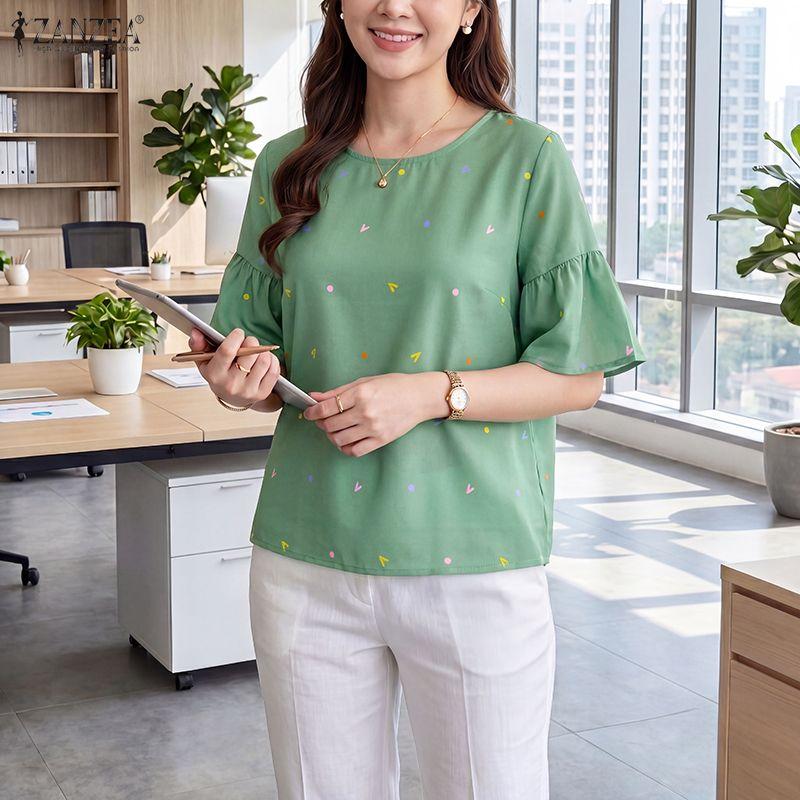 ZANZEA Blusa Casual da Donna a Girocollo Manica Corta Larga con Stampa
