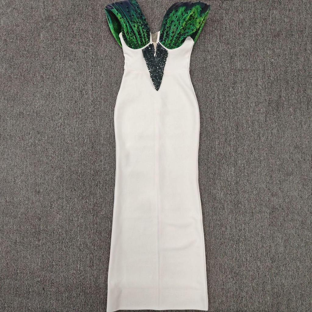 Rochie de seară elegantă franțuzească cu bandaj cu perle mărgelate 2025