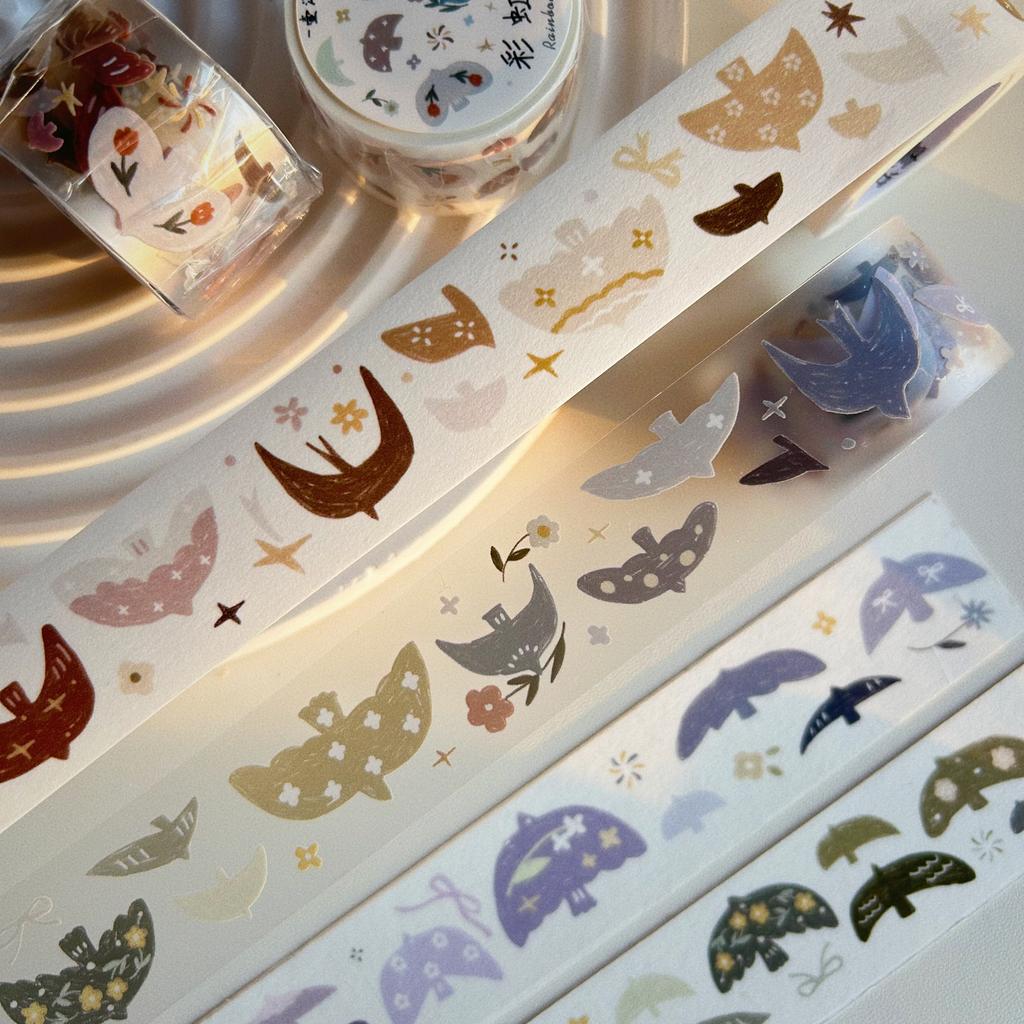 Light Retro Salt Style Journal Washi Tape Stickers - 'Rainbow Birds' PET Design