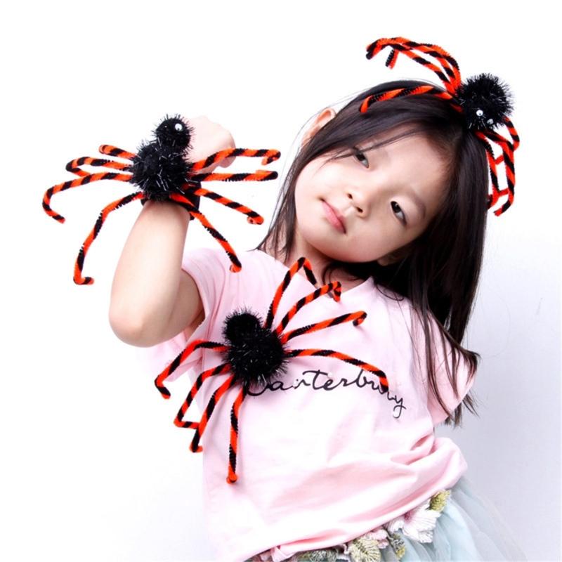 Eerie Spiders Themed Snap Wristband Hairband Pin Set Durable Polyester Halloween Party Supplies