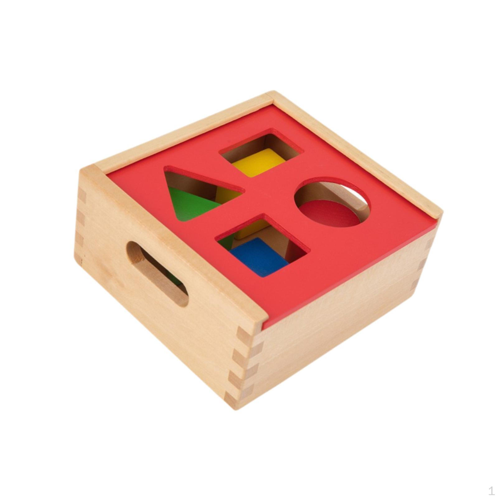4 Shapes Wood Learning Educational Shape Sorter, Color Matching Toss Box Game, Geometric