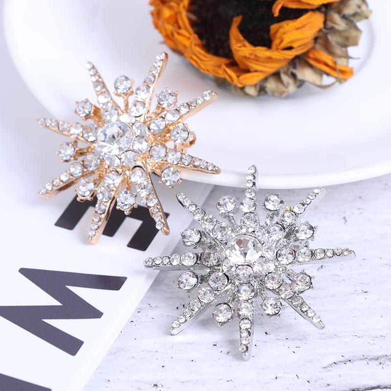 Wedding Silver Snowflake Diamante Brooch Rhinestone Crystal Broach Pin Xmas Gift