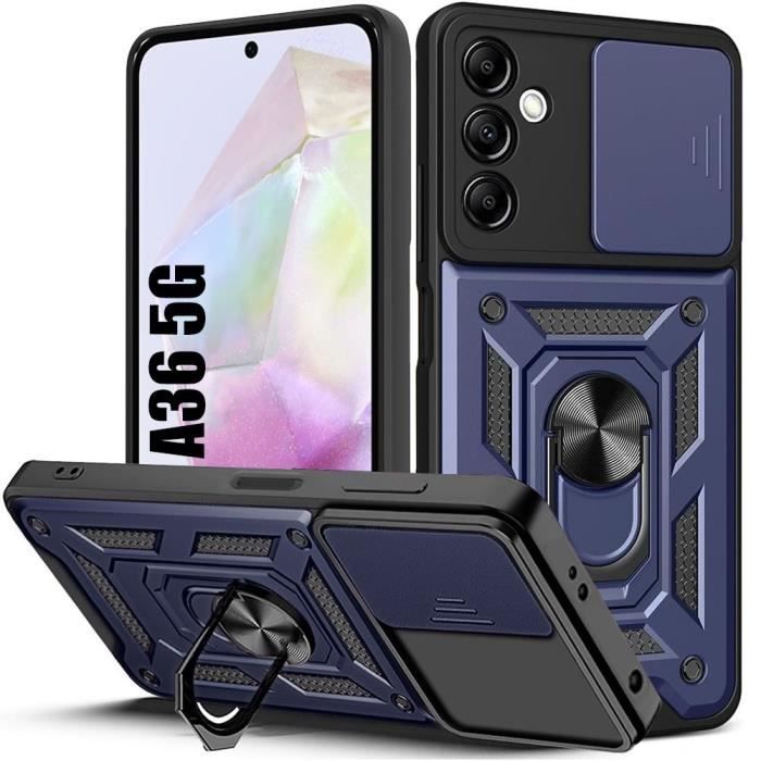 Coque pour samsung galaxy a36 - protection ultra résistante avec support et cache caméra coulissant - bleu marine