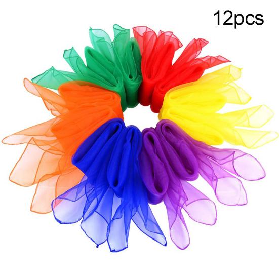 12Pcs Candy Color Square Chiffon Scarves Kids Magic Tricks Performance Props
