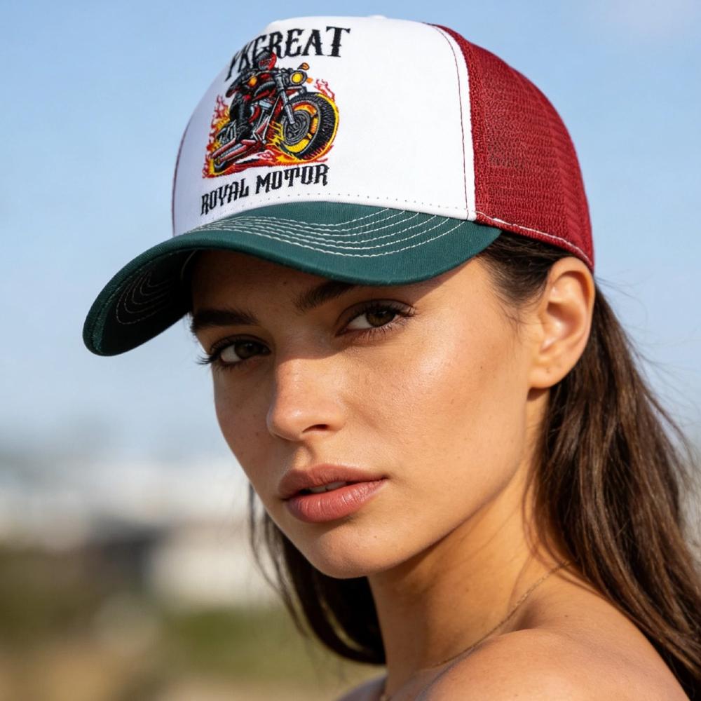 New Motorcycle Embroidered Trucker Hat Flame Biker Patch Baseball Cap For Man Woman Breathable Streetwear Summer Mesh Caps