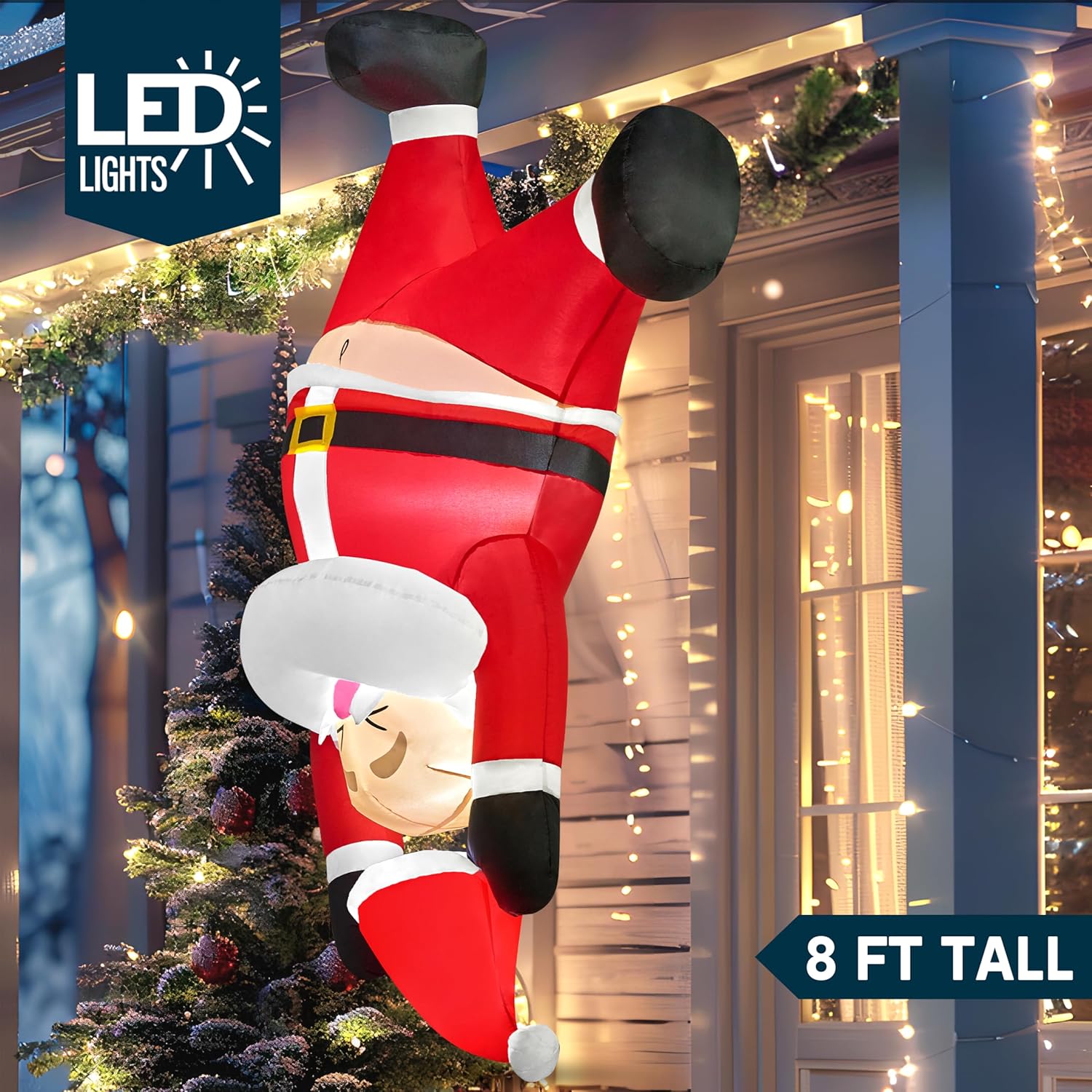 Monika Chen Joyfy Christmas Inflatables Santa Outdoor Decorations Hanging Upside Down Built-In Leds Holiday Party Garden Ft 6 With For Entertaining Play Safe