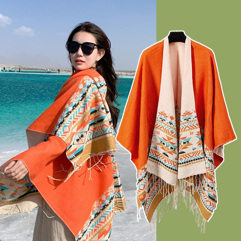 Women's Ethnic Shawl: Northwest Travel Cape, Thick Warm Scarf Cloak